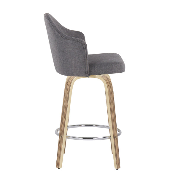 English Elm Ahoy Mid-Century Modern Counter Stool Set Of 2 With Zebra Wood Legs & Grey Fabric For Stylish Comfort B202S00171