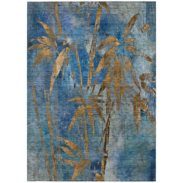 HomeRoots 8' X 10' Blue & Brown Botanical Leaves Rug - Stylish, Durable, Washable for Indoor & Outdoor Use 639200