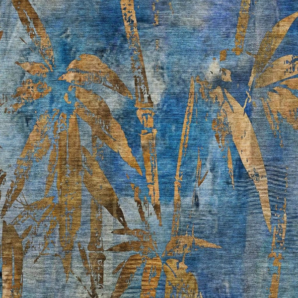 HomeRoots 8' X 10' Blue & Brown Botanical Leaves Rug - Stylish, Durable, Washable for Indoor & Outdoor Use 639200
