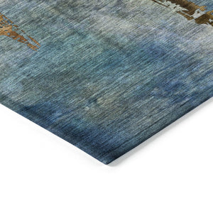 HomeRoots 8' X 10' Blue & Brown Botanical Leaves Rug - Stylish, Durable, Washable for Indoor & Outdoor Use 639200