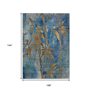 HomeRoots 9' Blue and Brown Botanical Leaves Washable Area Rug – Stylish, Durable, Perfect for Indoor/Outdoor Use! 639201