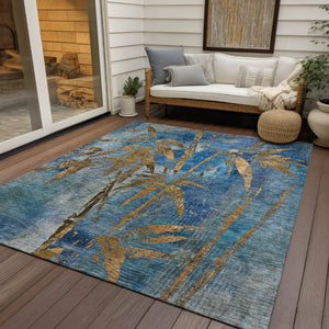 HomeRoots 9' Blue and Brown Botanical Leaves Washable Area Rug – Stylish, Durable, Perfect for Indoor/Outdoor Use! 639201