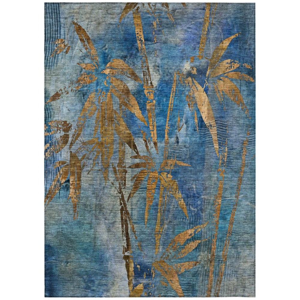 HomeRoots 10' Blue & Brown Botanical Leaves Area Rug - Washable, Durable, Indoor/Outdoor, Pet-Friendly Design! 639202