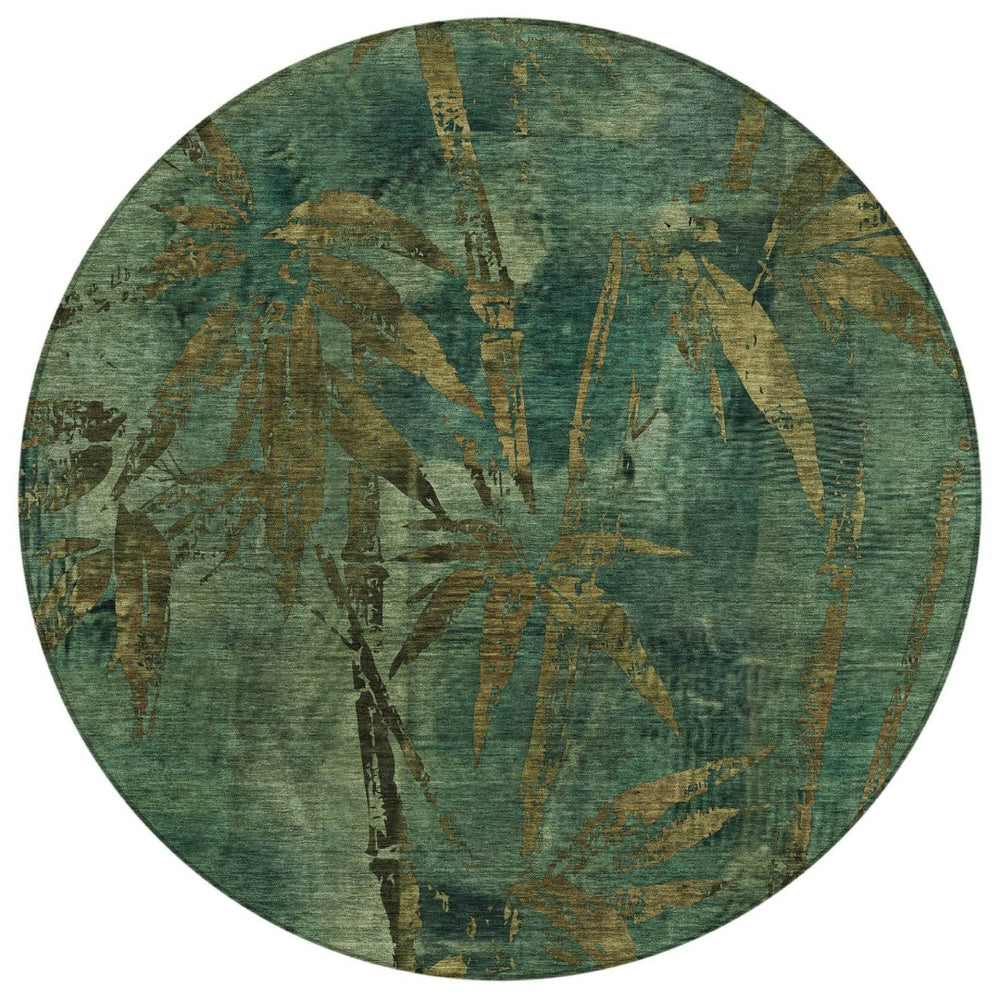 HomeRoots 8' Stylish Green and Brown Round Botanical Leaves Rug - Washable Indoor/Outdoor Decor for All Spaces 639205