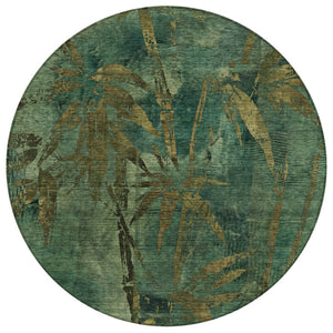 HomeRoots 8' Stylish Green and Brown Round Botanical Leaves Rug - Washable Indoor/Outdoor Decor for All Spaces 639205