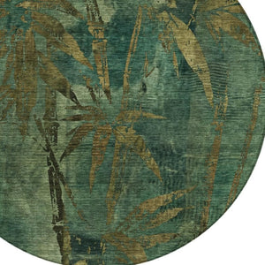 HomeRoots 8' Stylish Green and Brown Round Botanical Leaves Rug - Washable Indoor/Outdoor Decor for All Spaces 639205