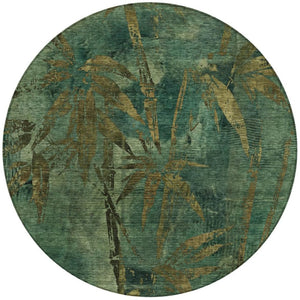 HomeRoots 8' Stylish Green and Brown Round Botanical Leaves Rug - Washable Indoor/Outdoor Decor for All Spaces 639205