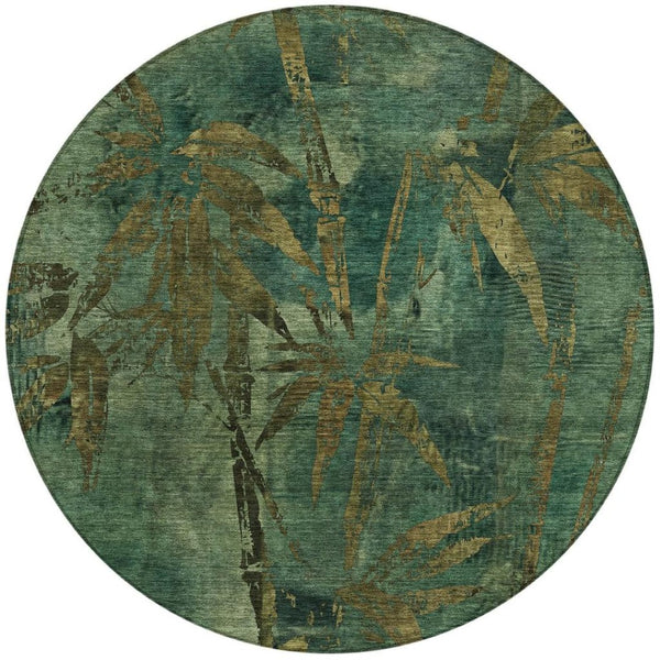 HomeRoots 8' Stylish Green and Brown Round Botanical Leaves Rug - Washable Indoor/Outdoor Decor for All Spaces 639205