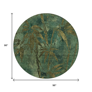 HomeRoots 8' Stylish Green and Brown Round Botanical Leaves Rug - Washable Indoor/Outdoor Decor for All Spaces 639205