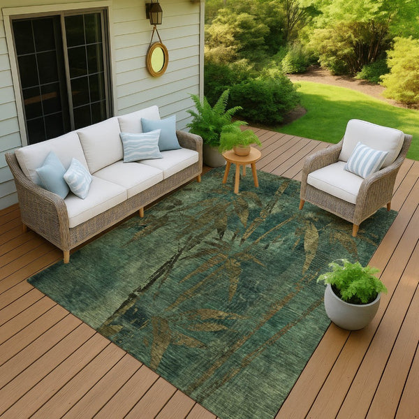 HomeRoots 8' X 10' Botanical Leaves Area Rug - Durable, Washable Indoor/Outdoor Design for Elegant Spaces 639206