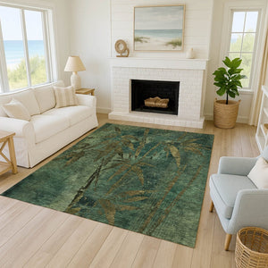 HomeRoots 8' X 10' Botanical Leaves Area Rug - Durable, Washable Indoor/Outdoor Design for Elegant Spaces 639206