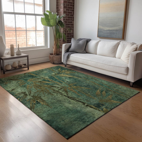 HomeRoots 8' X 10' Botanical Leaves Area Rug - Durable, Washable Indoor/Outdoor Design for Elegant Spaces 639206