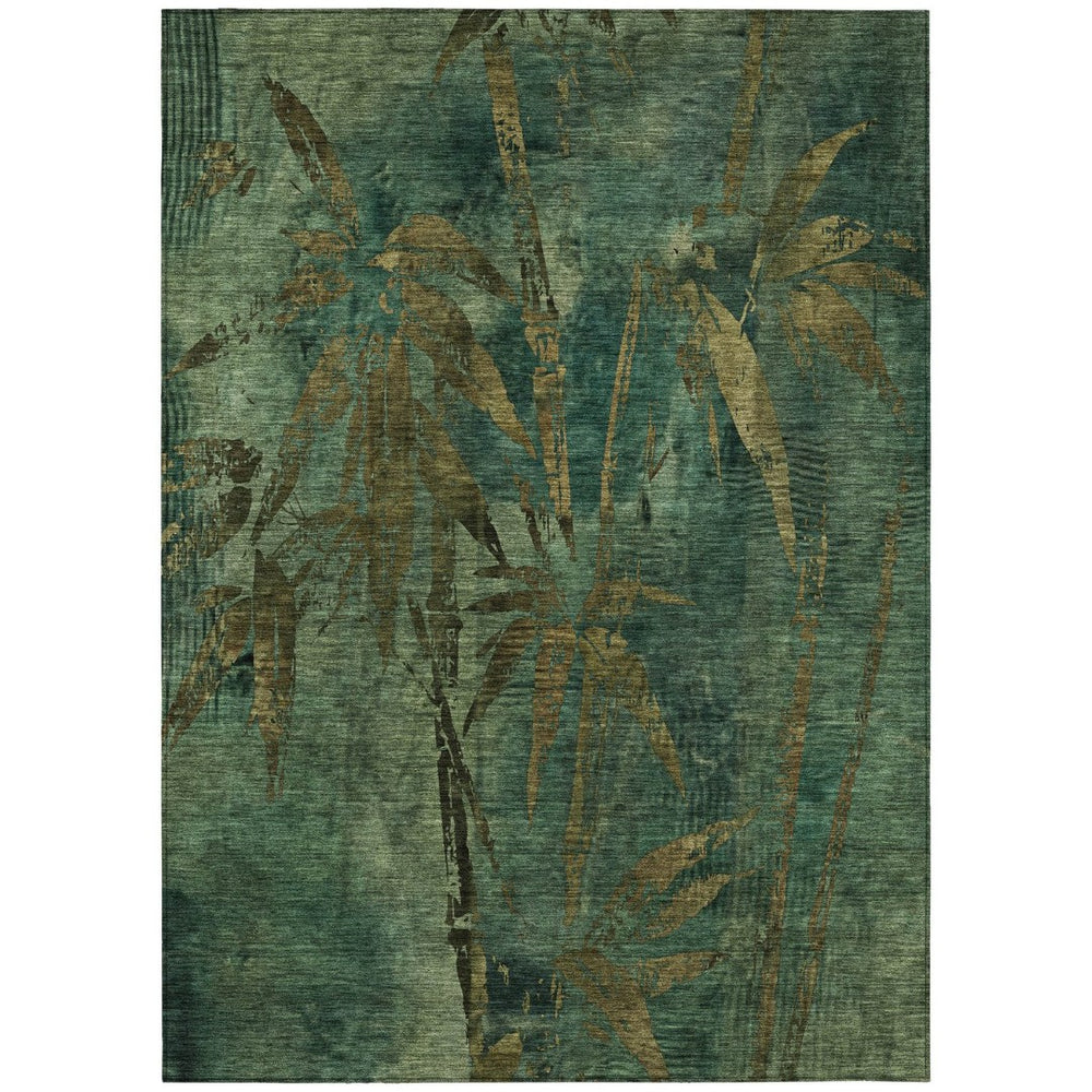 HomeRoots 10' Stylish Green & Brown Botanical Leaves Rug - Washable Indoor/Outdoor, Durable & Easy Care Design! 639208