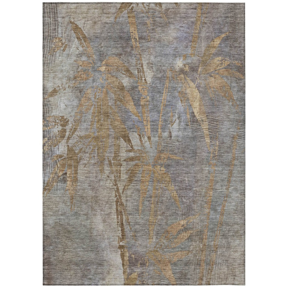 HomeRoots 5' Washable Khaki & Gray Botanical Leaves Area Rug - Durable, Stylish for Indoor/Outdoor Use 639210