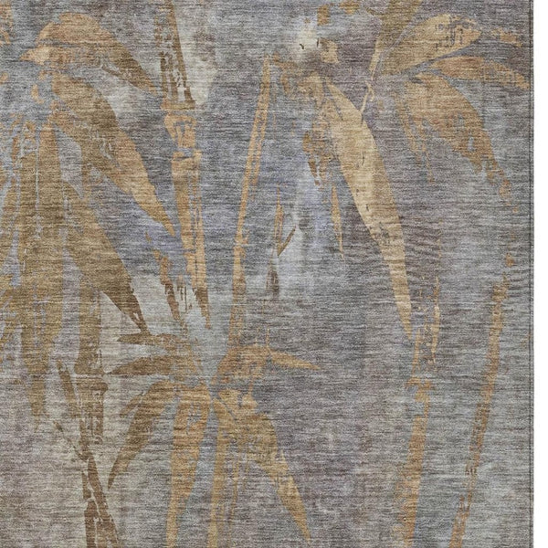 HomeRoots 5' Washable Khaki & Gray Botanical Leaves Area Rug - Durable, Stylish for Indoor/Outdoor Use 639210