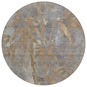 HomeRoots 8' Khaki and Gray Round Botanical Leaves Rug – Washable, Durable for Indoor & Outdoor Spaces 639211