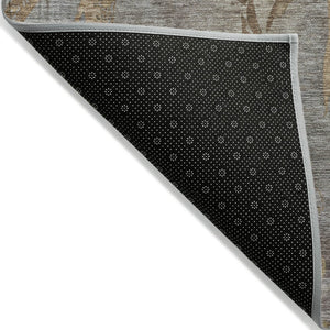 HomeRoots 8' Khaki and Gray Round Botanical Leaves Rug – Washable, Durable for Indoor & Outdoor Spaces 639211