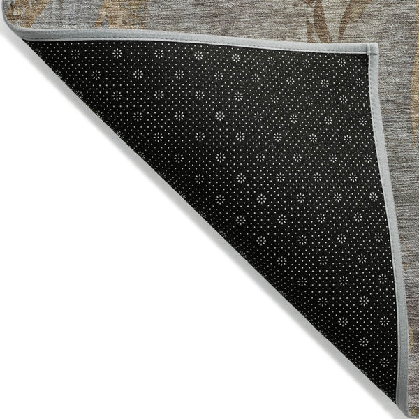 HomeRoots 8' Khaki and Gray Round Botanical Leaves Rug – Washable, Durable for Indoor & Outdoor Spaces 639211