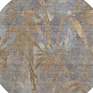 HomeRoots 8' Khaki and Gray Round Botanical Leaves Rug – Washable, Durable for Indoor & Outdoor Spaces 639211