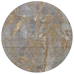 HomeRoots 8' Khaki and Gray Round Botanical Leaves Rug – Washable, Durable for Indoor & Outdoor Spaces 639211