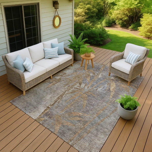 HomeRoots 8' X 10' Khaki and Gray Botanical Leaves Rug – Durable, Washable, Stylish for Indoor & Outdoor Use! 639212