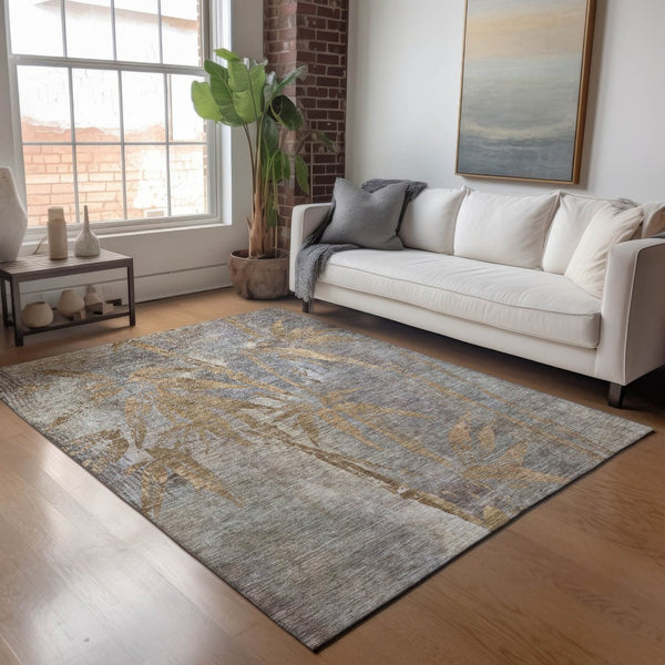 HomeRoots 8' X 10' Khaki and Gray Botanical Leaves Rug – Durable, Washable, Stylish for Indoor & Outdoor Use! 639212