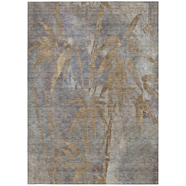 HomeRoots 9' X 12' Khaki & Gray Botanical Leaves Area Rug - Washable, Durable, Indoor/Outdoor Style for Any Space 639213