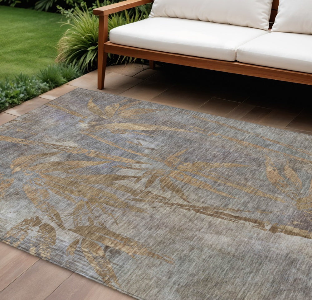HomeRoots 10' Khaki and Gray Botanical Leaves Area Rug - Durable, Washable, Stylish for Indoor & Outdoor Spaces 639214