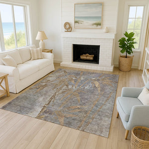 HomeRoots 10' Khaki and Gray Botanical Leaves Area Rug - Durable, Washable, Stylish for Indoor & Outdoor Spaces 639214