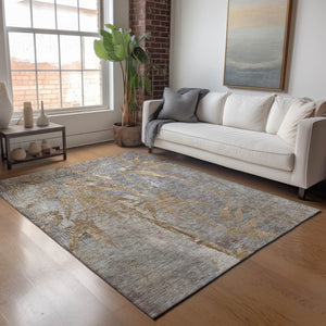 HomeRoots 10' Khaki and Gray Botanical Leaves Area Rug - Durable, Washable, Stylish for Indoor & Outdoor Spaces 639214