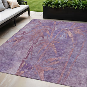 HomeRoots 5' X 8' Stylish Plum and Blush Botanical Leaves Area Rug - Washable, Durable, Indoor/Outdoor Use 639216