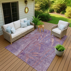 HomeRoots 5' X 8' Stylish Plum and Blush Botanical Leaves Area Rug - Washable, Durable, Indoor/Outdoor Use 639216