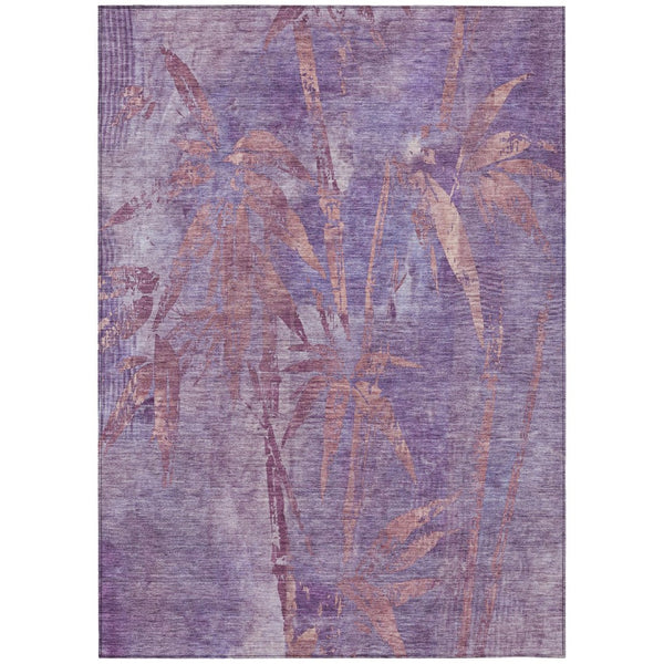 HomeRoots 5' X 8' Stylish Plum and Blush Botanical Leaves Area Rug - Washable, Durable, Indoor/Outdoor Use 639216