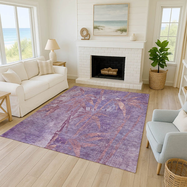 HomeRoots 5' X 8' Stylish Plum and Blush Botanical Leaves Area Rug - Washable, Durable, Indoor/Outdoor Use 639216