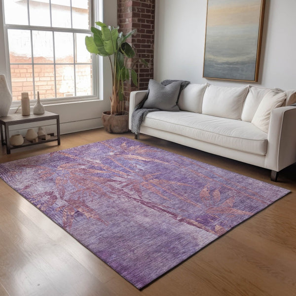 HomeRoots 5' X 8' Stylish Plum and Blush Botanical Leaves Area Rug - Washable, Durable, Indoor/Outdoor Use 639216