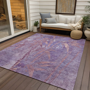 HomeRoots 5' X 8' Stylish Plum and Blush Botanical Leaves Area Rug - Washable, Durable, Indoor/Outdoor Use 639216