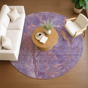 HomeRoots 8' Stylish Plum and Blush Round Botanical Leaves Rug - Washable, Durable, Indoor/Outdoor Accent Decor 639217