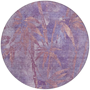 HomeRoots 8' Stylish Plum and Blush Round Botanical Leaves Rug - Washable, Durable, Indoor/Outdoor Accent Decor 639217