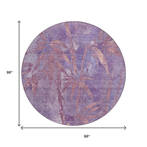 HomeRoots 8' Stylish Plum and Blush Round Botanical Leaves Rug - Washable, Durable, Indoor/Outdoor Accent Decor 639217
