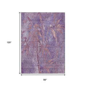 HomeRoots 8' X 10' Washable Plum & Blush Botanical Leaves Area Rug - Durable, Stylish, Indoor & Outdoor Use 639218