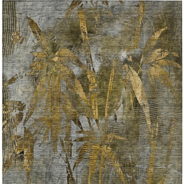 HomeRoots 5' X 8' Leaf Design Washable Area Rug - Elegant Pewter & Gold Botanical Charm for Indoor/Outdoor Use 639222