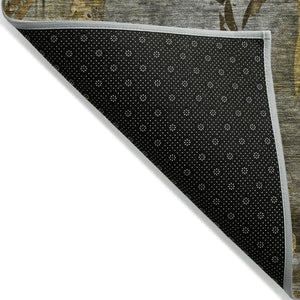 HomeRoots 5' X 8' Leaf Design Washable Area Rug - Elegant Pewter & Gold Botanical Charm for Indoor/Outdoor Use 639222