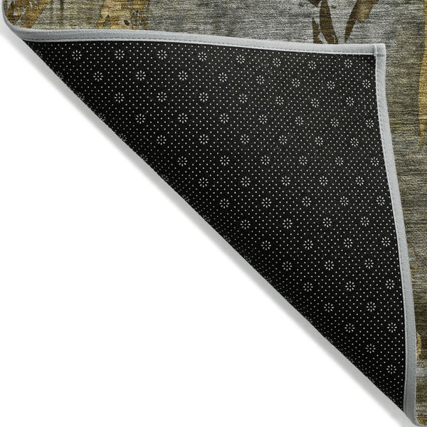 HomeRoots 5' X 8' Leaf Design Washable Area Rug - Elegant Pewter & Gold Botanical Charm for Indoor/Outdoor Use 639222