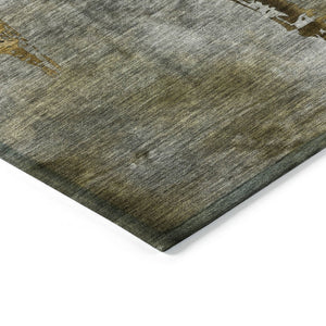 HomeRoots 5' X 8' Leaf Design Washable Area Rug - Elegant Pewter & Gold Botanical Charm for Indoor/Outdoor Use 639222