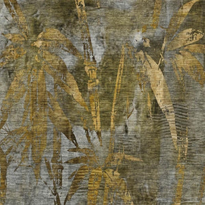 HomeRoots 5' X 8' Leaf Design Washable Area Rug - Elegant Pewter & Gold Botanical Charm for Indoor/Outdoor Use 639222