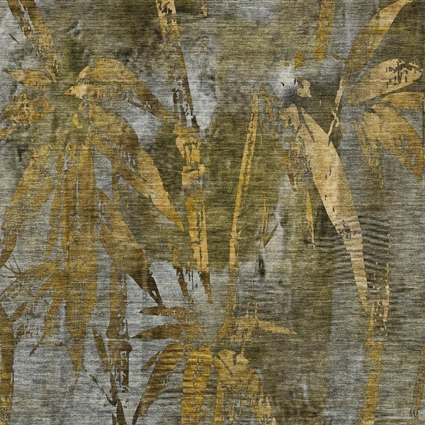 HomeRoots 5' X 8' Leaf Design Washable Area Rug - Elegant Pewter & Gold Botanical Charm for Indoor/Outdoor Use 639222