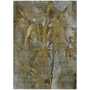 HomeRoots 8' X 10' Stylish Pewter & Gold Botanical Leaves Rug - Washable, Durable for Indoor & Outdoor Use! 639224