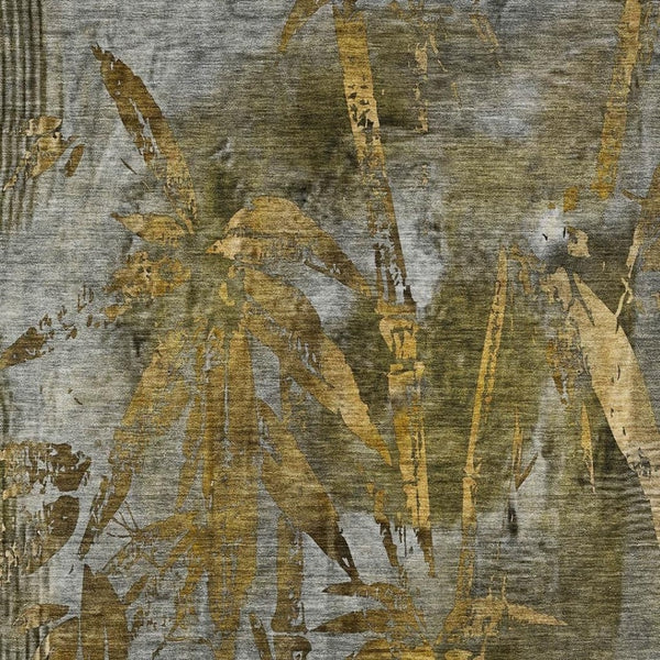 HomeRoots 9' X 12' Elegant Pewter and Gold Botanical Leaves Rug - Washable, Durable for Indoor & Outdoor Use 639225