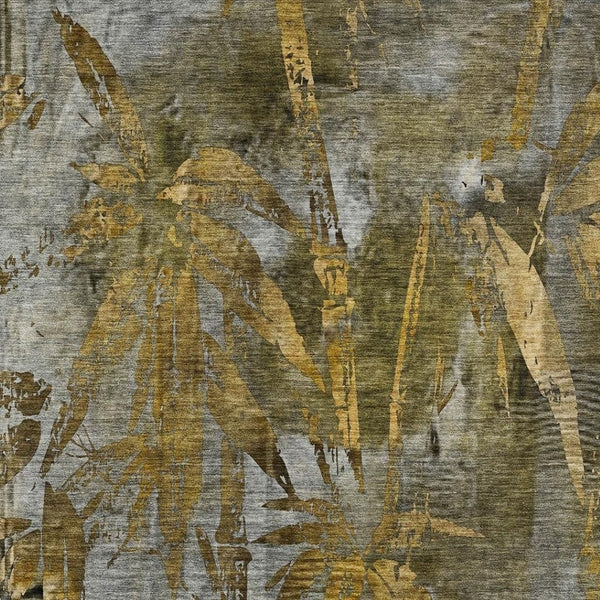HomeRoots 10' X 14' Washable Pewter & Gold Botanical Leaves Rug - Durable, Stylish for Indoor & Outdoor Spaces 639226
