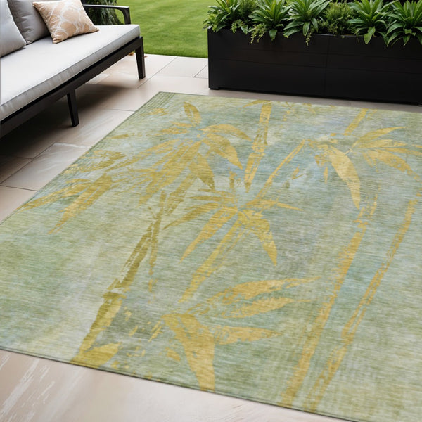 HomeRoots 5' X 8' Sage Botanical Leaves Indoor-Outdoor Rug - Washable, Durable, Stylish for High Traffic Areas 639228